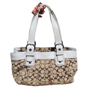 Coach Signature Soho Tan & White Handbag Purse Canvas Shoulder Bag Beige